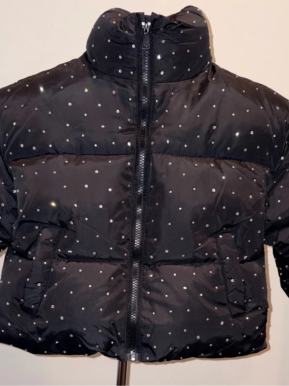 Lola and the Boys Black Sparkle Rhinestone Gem Puffer Jacket sz 6 NWT